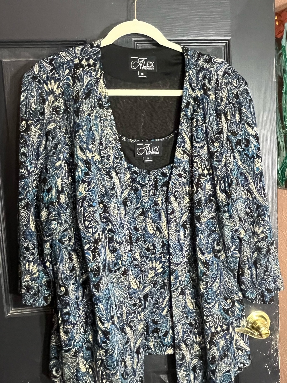 Alex Evenings Navy and Cream Paisley Blazer